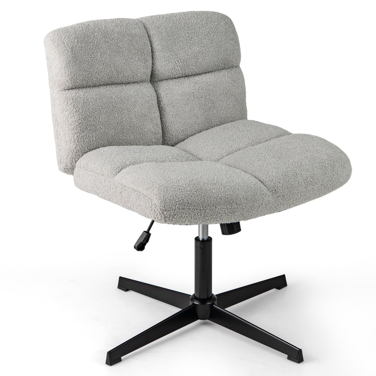 Office Armless Chair Cross Legged with Imitation Lamb Fleece and Adjustable Height-Beige