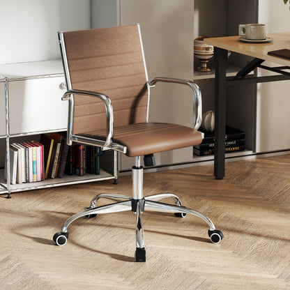 Office Chair Height Adjustable Conference Room Chair with Rocking Backrest Armrests-Black