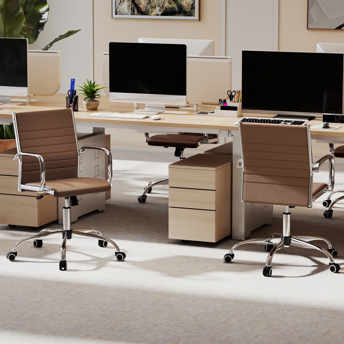 Office Chair Height Adjustable Conference Room Chair with Rocking Backrest Armrests-Black