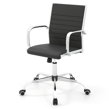 Office Chair Height Adjustable Conference Room Chair with Rocking Backrest Armrests-Black