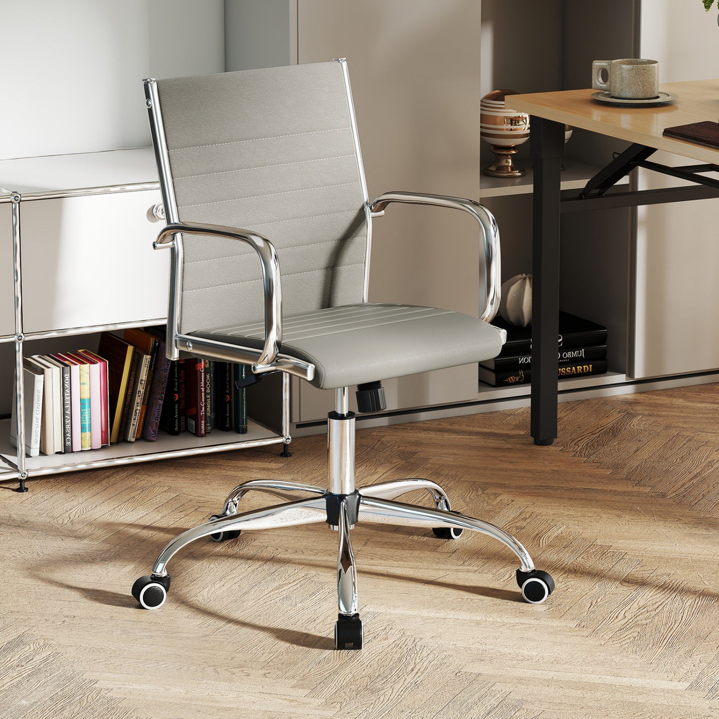 Office Chair Height Adjustable Conference Room Chair with Rocking Backrest Armrests-Black