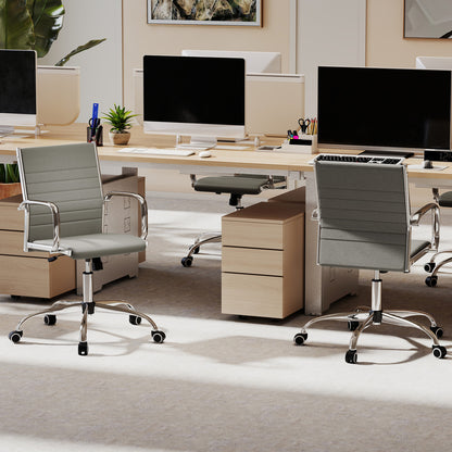 Office Chair Height Adjustable Conference Room Chair with Rocking Backrest Armrests-Black