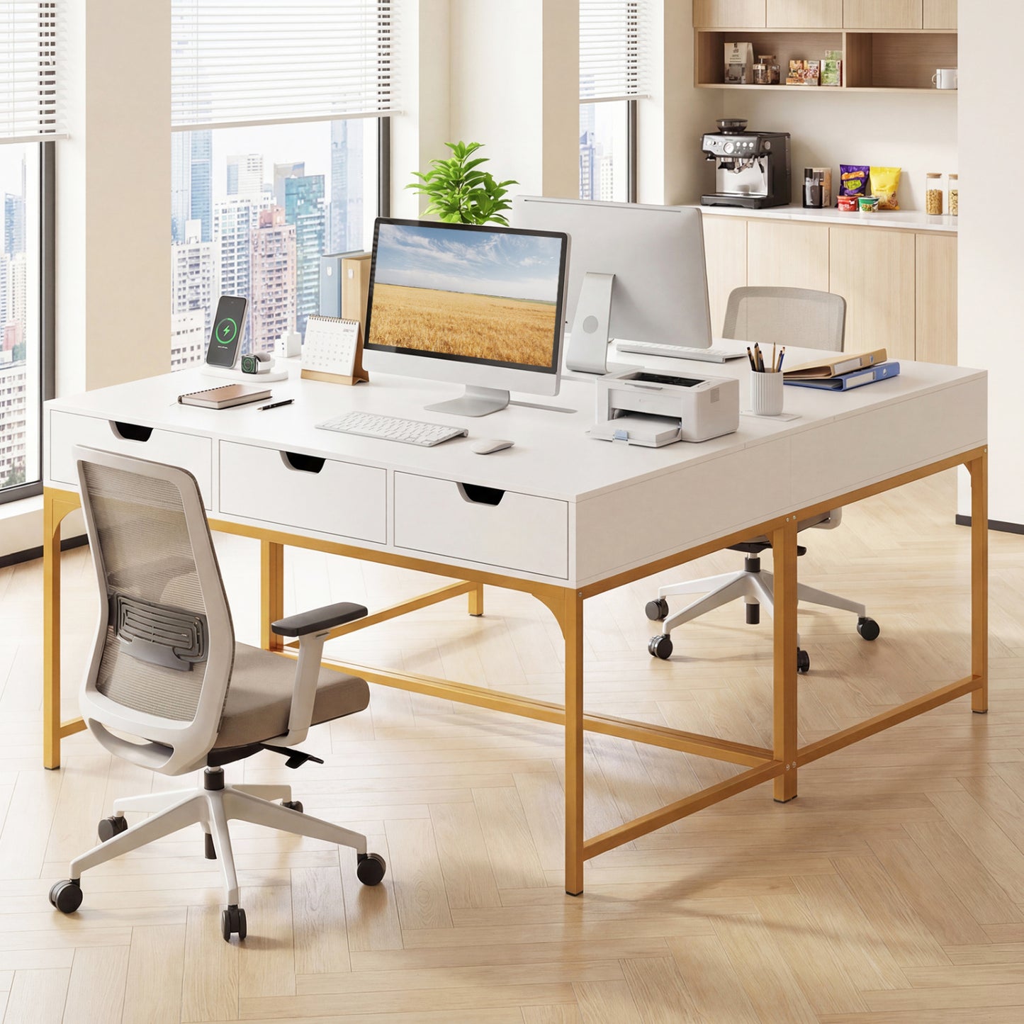 Office Desk with Power Outlets and Hidden Compartment for Study-Rustic Brown