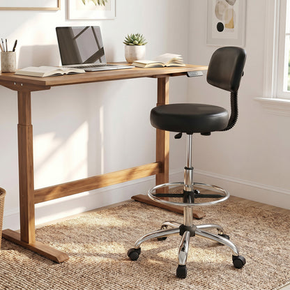Office Drafting Chair with Back & Adjustable Footring and Wheels for Desk-Black