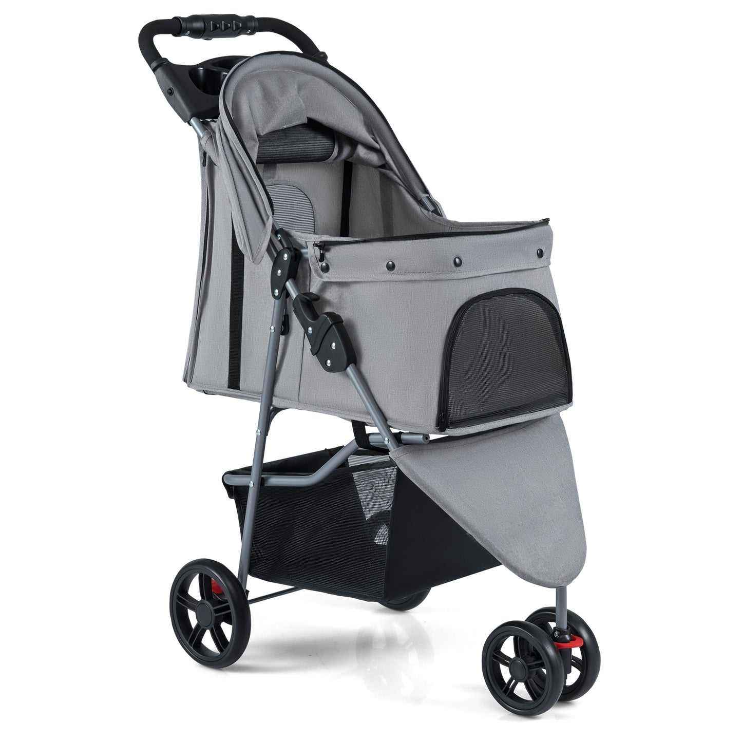 One-Click Folding Pet Stroller Lightweight Cat Strolling Cart with Adjustable Canopy-Black