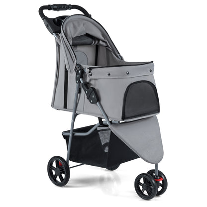 One-Click Folding Pet Stroller Lightweight Cat Strolling Cart with Adjustable Canopy-Black
