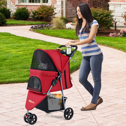 One-Click Folding Pet Stroller Lightweight Cat Strolling Cart with Adjustable Canopy-Black