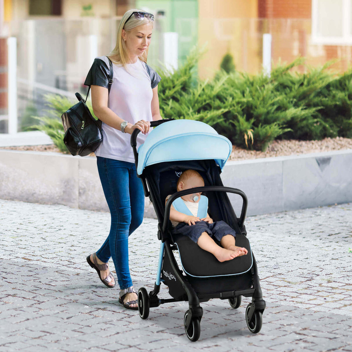 One-Hand Folding Portable Lightweight Baby Stroller with Aluminum Frame for Kids-Blue