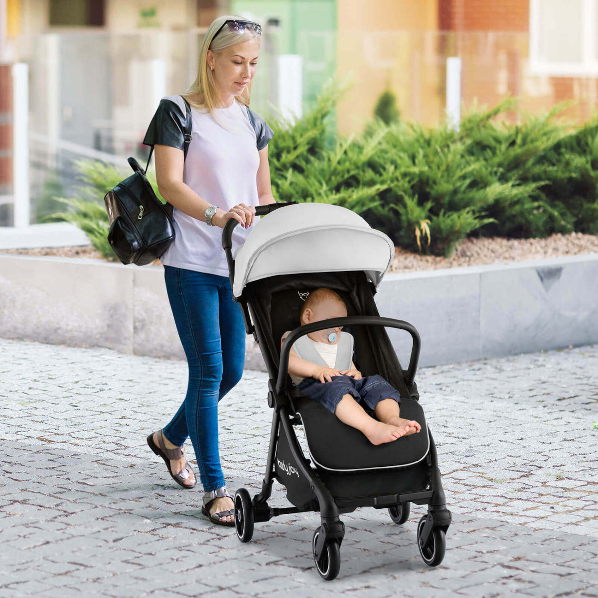 One-Hand Folding Portable Lightweight Baby Stroller with Aluminum Frame for Kids-Blue
