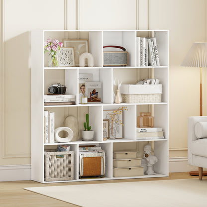 Open Shelf Bookcase 4-Tier Modern Bookshelf with 12 Storage Compartments-White