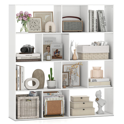 Open Shelf Bookcase 4-Tier Modern Bookshelf with 12 Storage Compartments-White