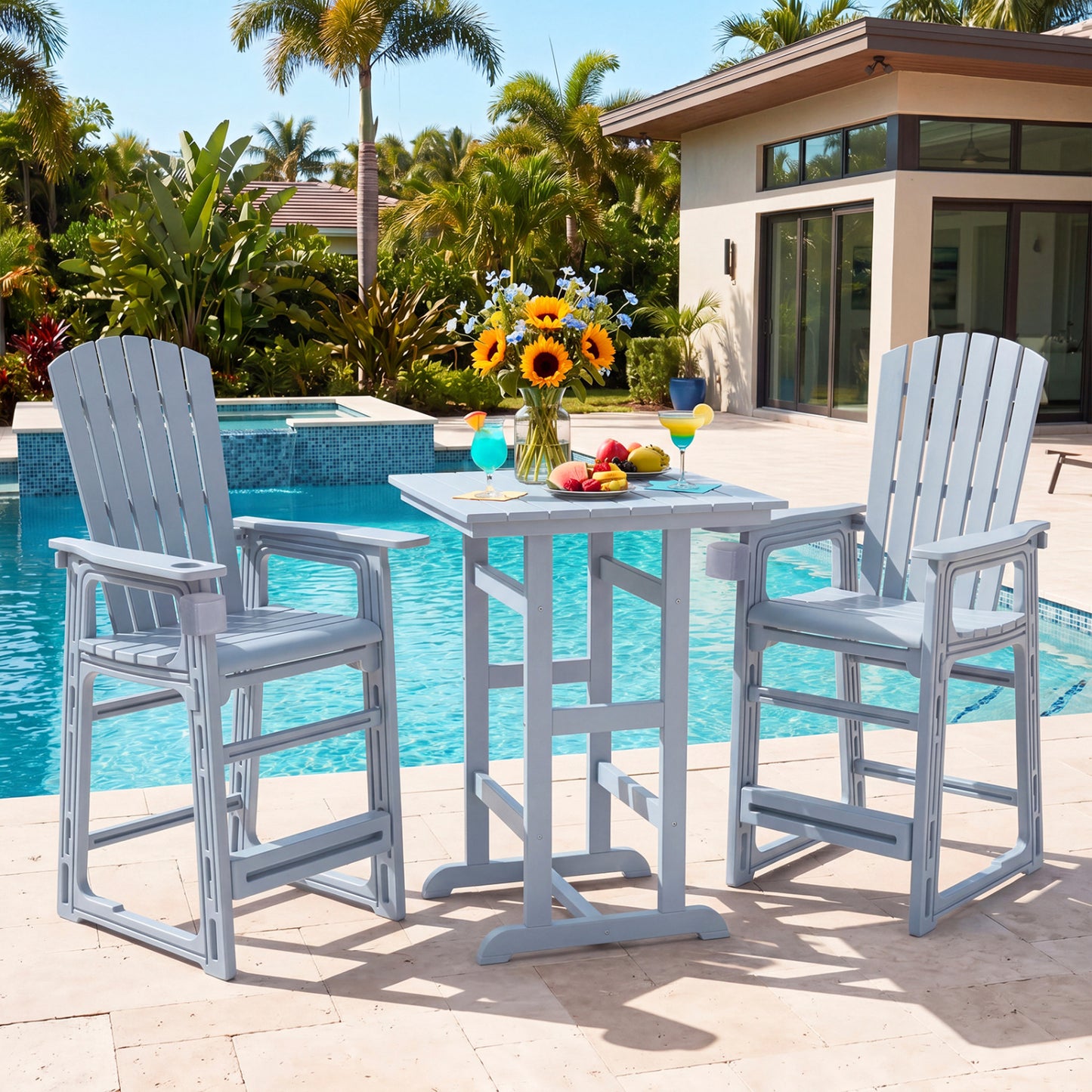 Black 29-inch outdoor bar stool with backrest and armrests, patio furniture from Wilsons Home Store, designed for outdoor seating.