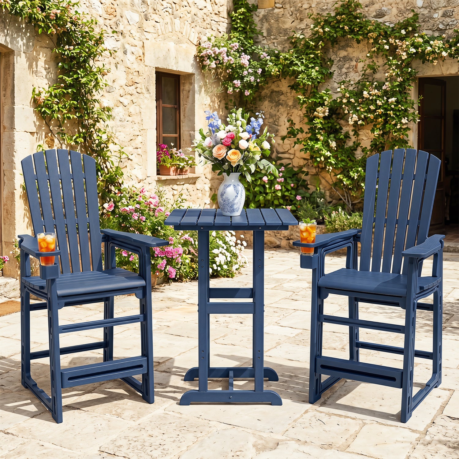 Black 29-inch outdoor bar stool with backrest and armrests, made for patio bar furniture by Wilsons Home Store