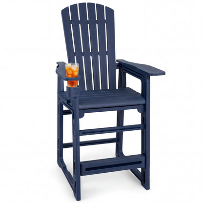 Outdoor black 29-inch bar stool with backrest and armrests, suitable for patio or outdoor bar areas.