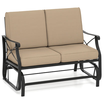 Outdoor 2-Person Glider Rocking Chair Loveseat with Thick Cushions and Metal Frame-Brown