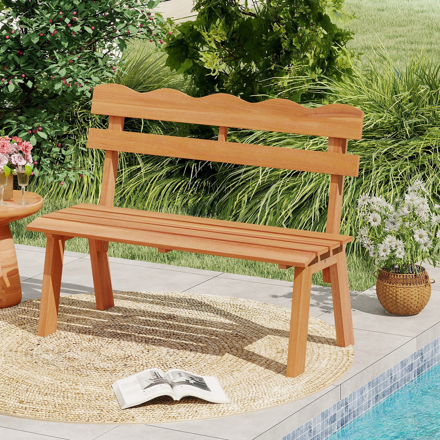 Outdoor Acacia Wood Garden Bench with 800 lbs Weight Capacity