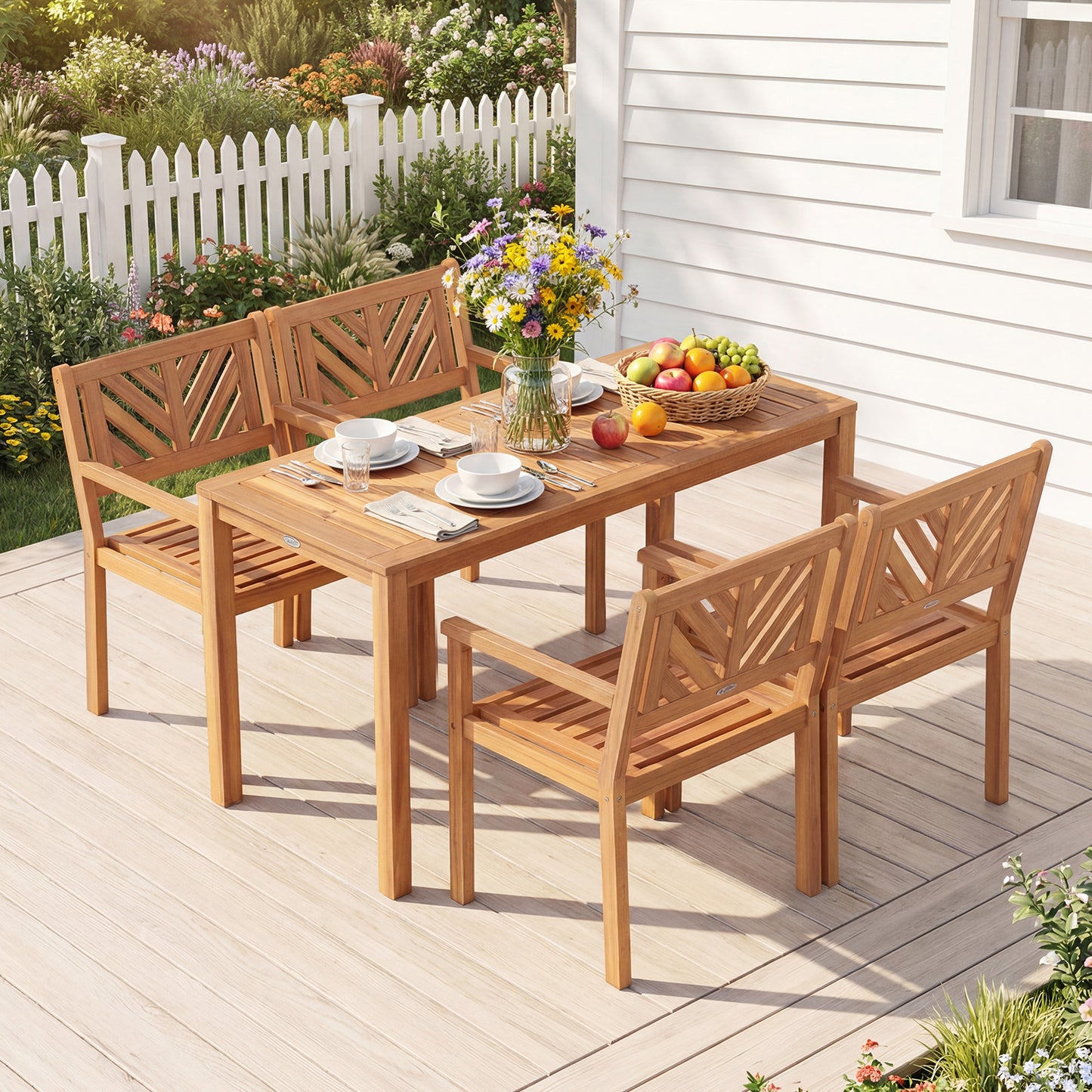 Outdoor Acacia Wood Patio Dining Chairs Garden Seating Chairs with 400 lbs Capacity-Set of 2