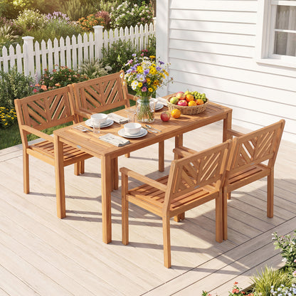 Outdoor Acacia Wood Patio Dining Chairs Garden Seating Chairs with 400 lbs Capacity-Set of 2
