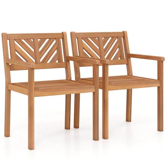 Outdoor Acacia Wood Patio Dining Chairs Garden Seating Chairs with 400 lbs Capacity-Set of 2