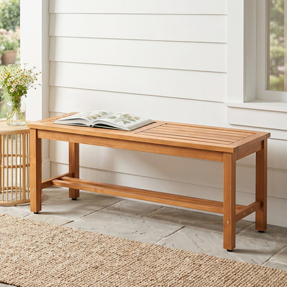 Outdoor Acacia Wood Patio Bench for 2 with Slatted Seat-2 Pieces