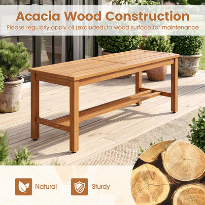 Outdoor Acacia Wood Patio Bench for 2 with Slatted Seat-2 Pieces