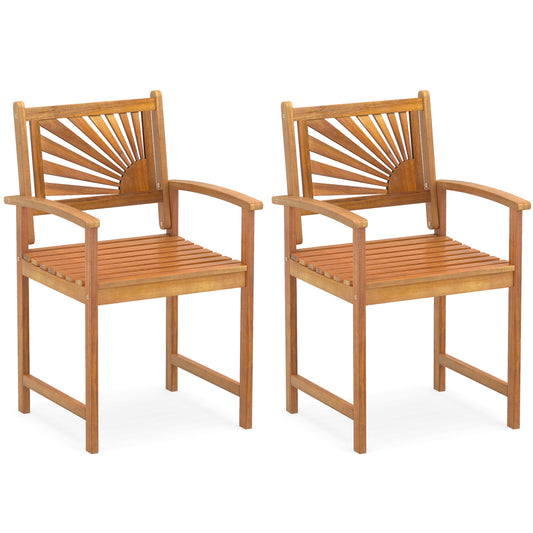 Outdoor Acacia Wood Dining Chairs-Set of 2