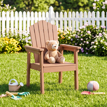 Outdoor Adirondack Chair with High Backrest and Wide Armrests for Deck Poolside-Brown