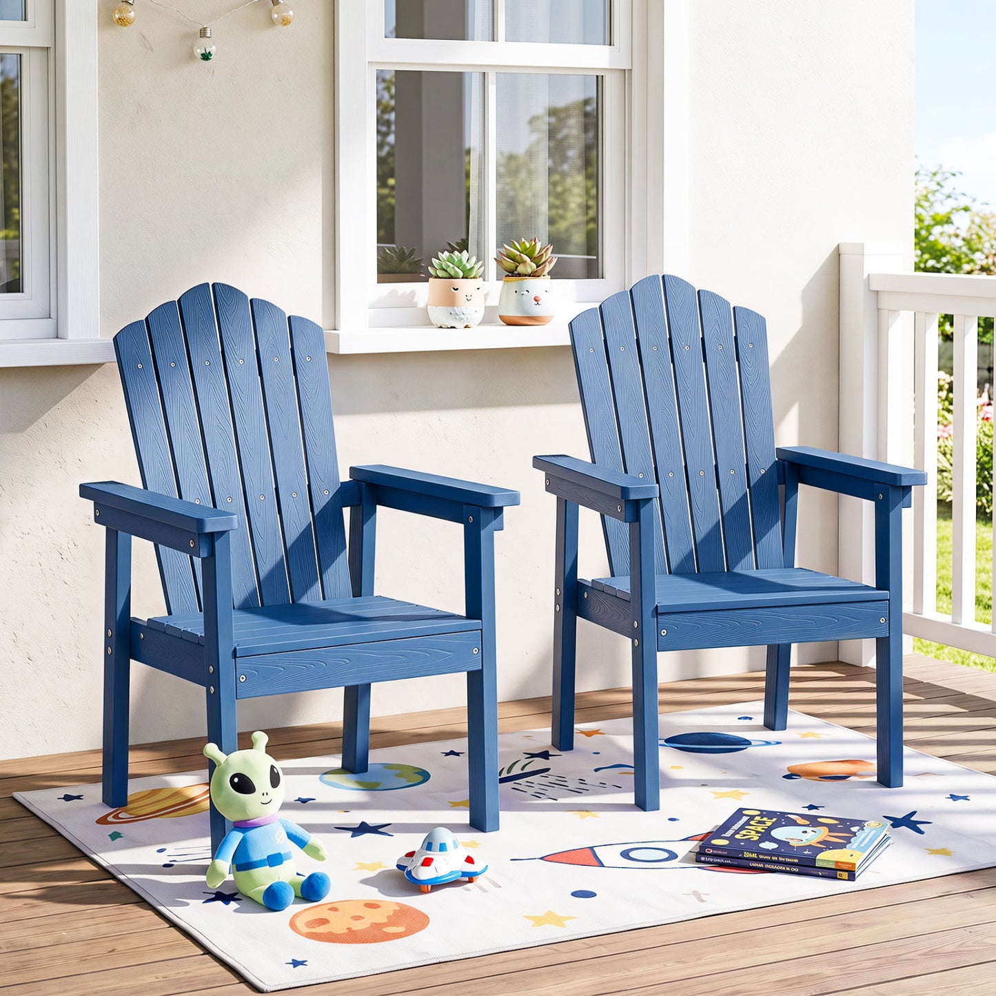 Outdoor Adirondack Chair with High Backrest and Wide Armrests for Deck Poolside-Brown