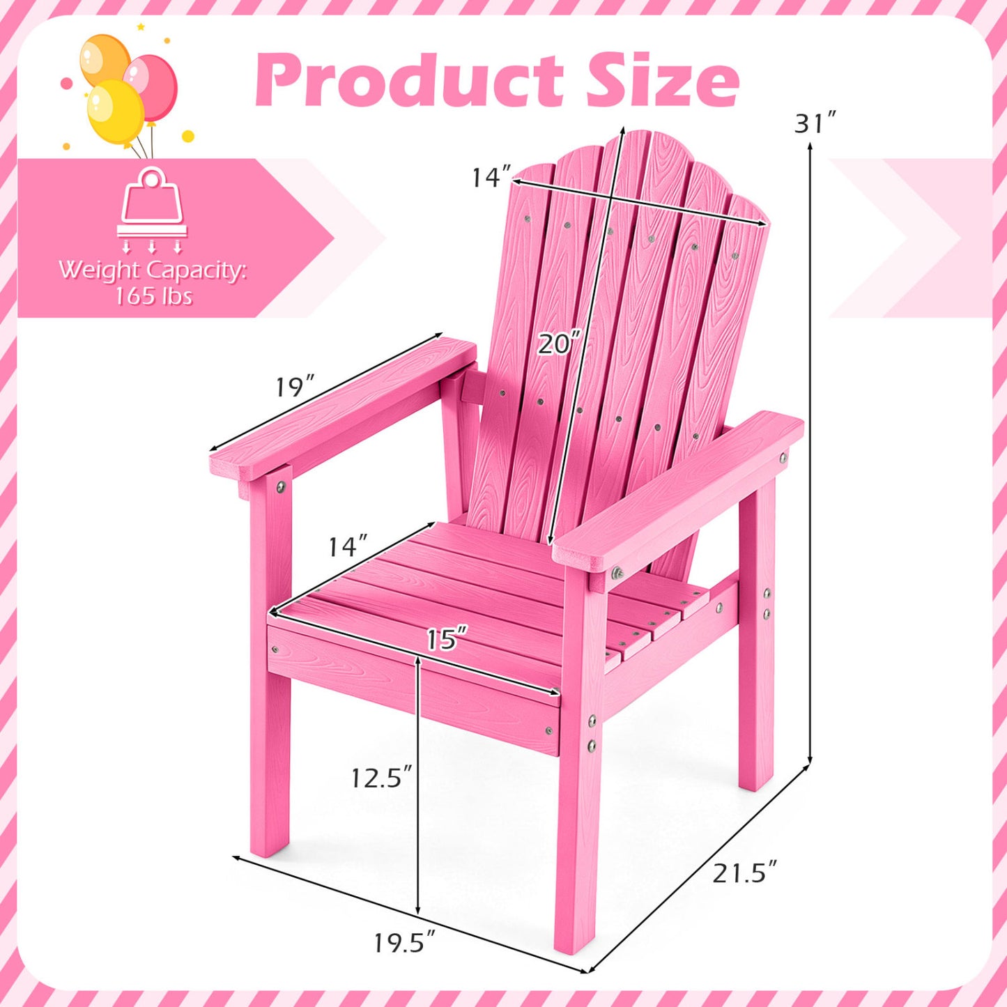 Outdoor Adirondack Chair with High Backrest and Wide Armrests for Deck Poolside-Brown