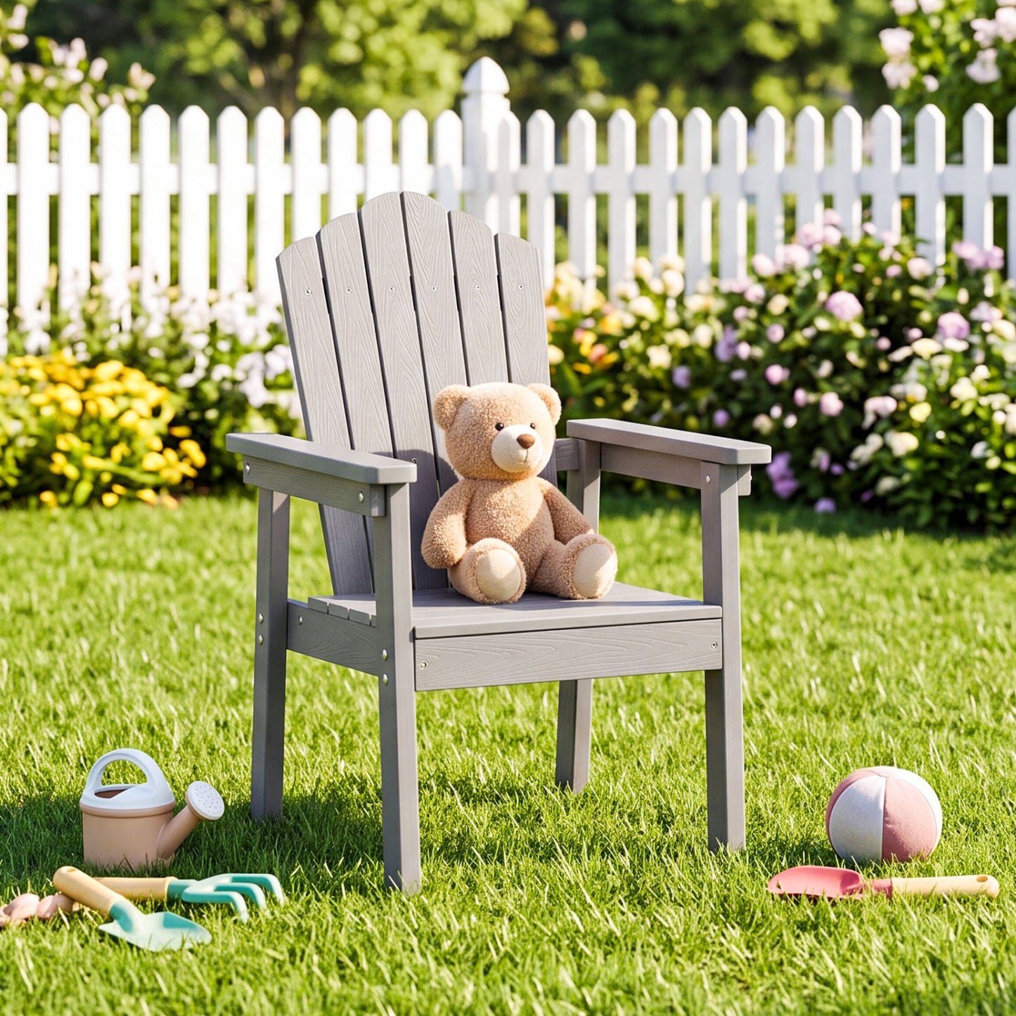 Outdoor Adirondack Chair with High Backrest and Wide Armrests for Deck Poolside-Brown
