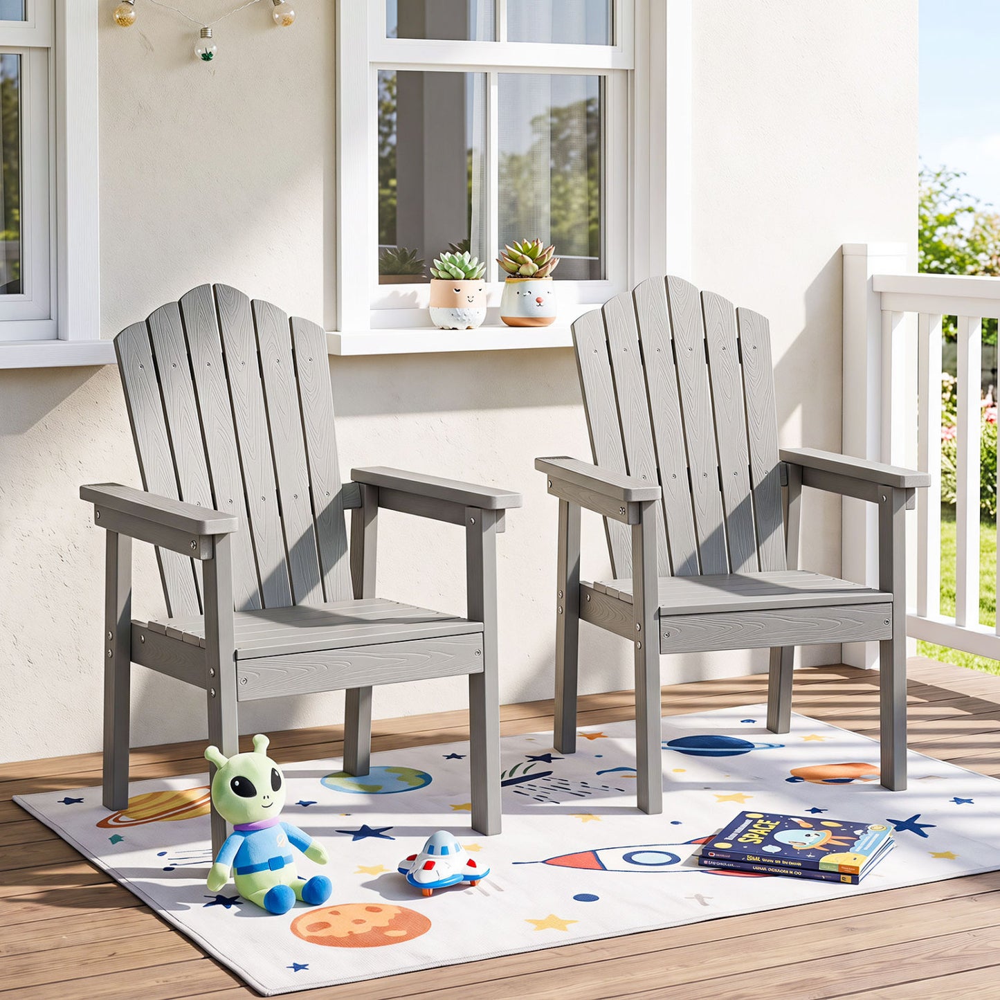 Outdoor Adirondack Chair with High Backrest and Wide Armrests for Deck Poolside-Brown