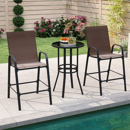Outdoor Bar Stools Set of 2 29 Inch Fabric Bar Height Stools with Armrests-Beige