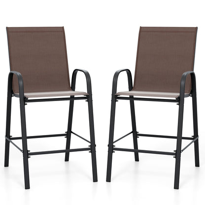 Outdoor Bar Stools Set of 2 29 Inch Fabric Bar Height Stools with Armrests-Beige