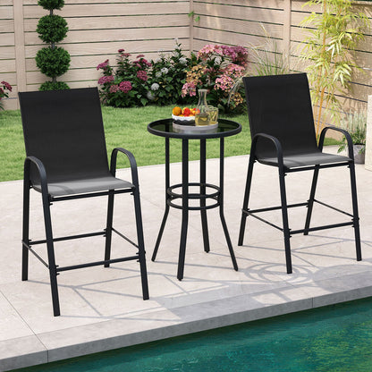 Outdoor Bar Stools Set of 2 29 Inch Fabric Bar Height Stools with Armrests-Beige