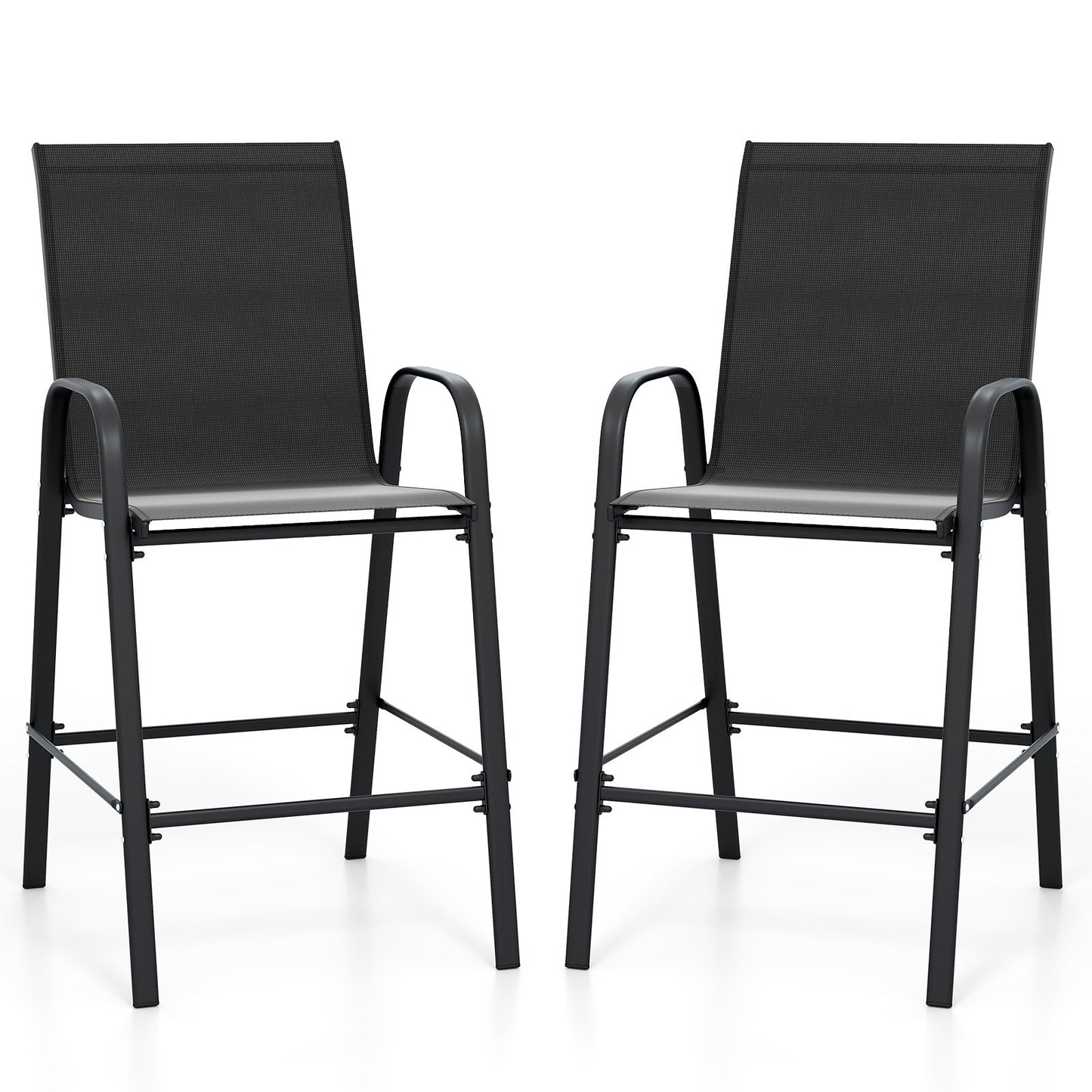 Outdoor Bar Stools Set of 2 29 Inch Fabric Bar Height Stools with Armrests-Beige