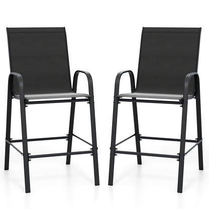 Outdoor Bar Stools Set of 2 29 Inch Fabric Bar Height Stools with Armrests-Beige