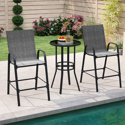 Outdoor Bar Stools Set of 2 29 Inch Fabric Bar Height Stools with Armrests-Beige