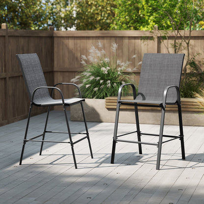 Outdoor Bar Stools Set of 2 29 Inch Fabric Bar Height Stools with Armrests-Beige