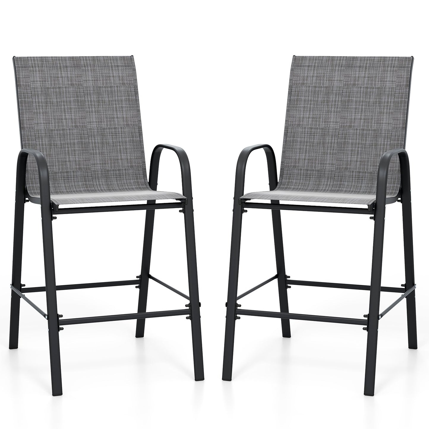 Outdoor Bar Stools Set of 2 29 Inch Fabric Bar Height Stools with Armrests-Beige