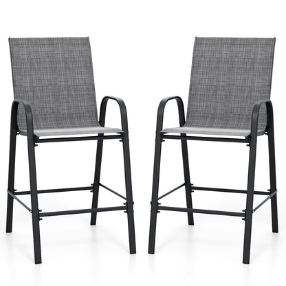 Outdoor Bar Stools Set of 2 29 Inch Fabric Bar Height Stools with Armrests-Beige