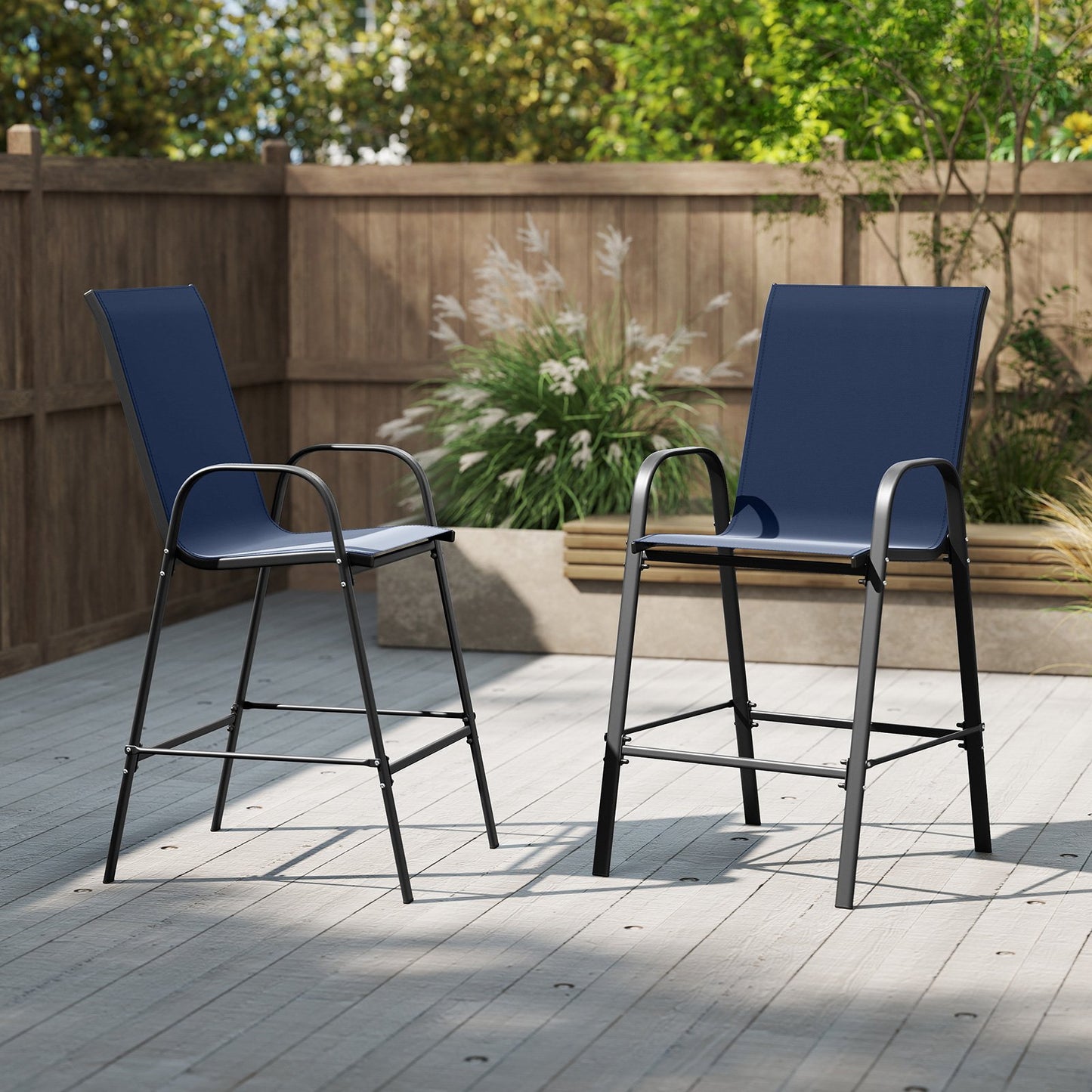 Outdoor Bar Stools Set of 2 29 Inch Fabric Bar Height Stools with Armrests-Beige