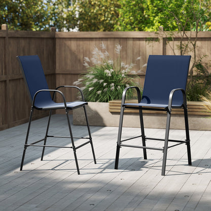 Outdoor Bar Stools Set of 2 29 Inch Fabric Bar Height Stools with Armrests-Beige
