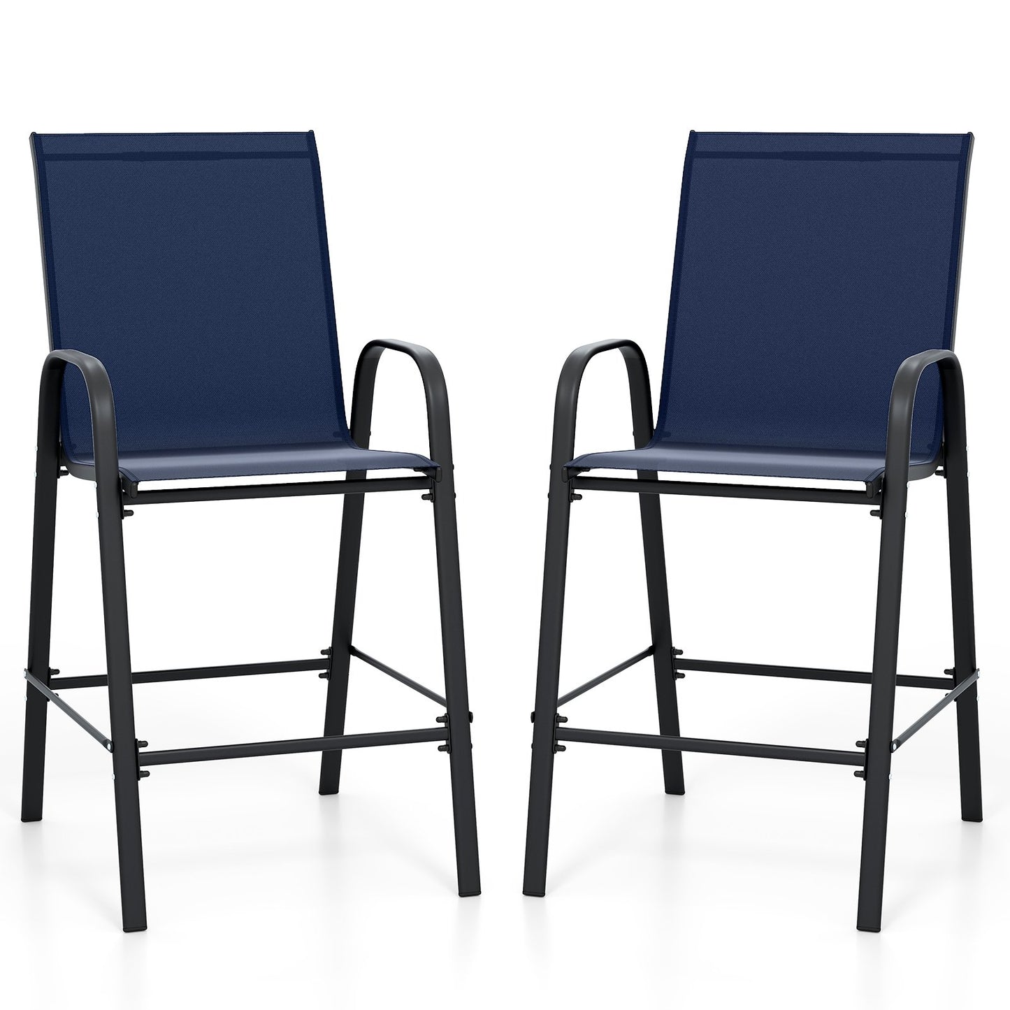 Outdoor Bar Stools Set of 2 29 Inch Fabric Bar Height Stools with Armrests-Beige