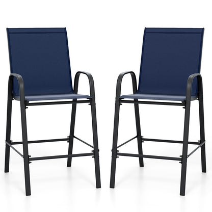 Outdoor Bar Stools Set of 2 29 Inch Fabric Bar Height Stools with Armrests-Beige