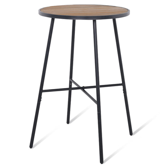 Outdoor Bar Table 41 inch Bar Height Patio Round Table with Acacia Wood Top and Metal Frame