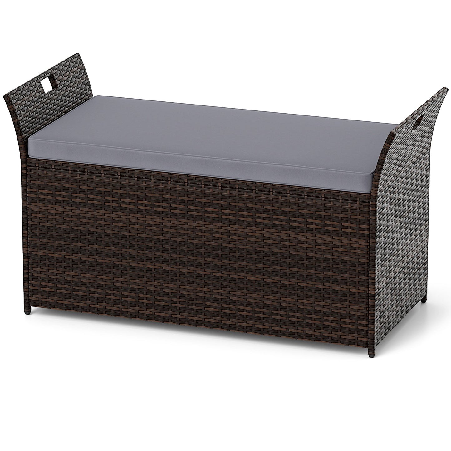 Outdoor Bench with Hand-woven PE Rattan Wicker and Side Handles-Gray