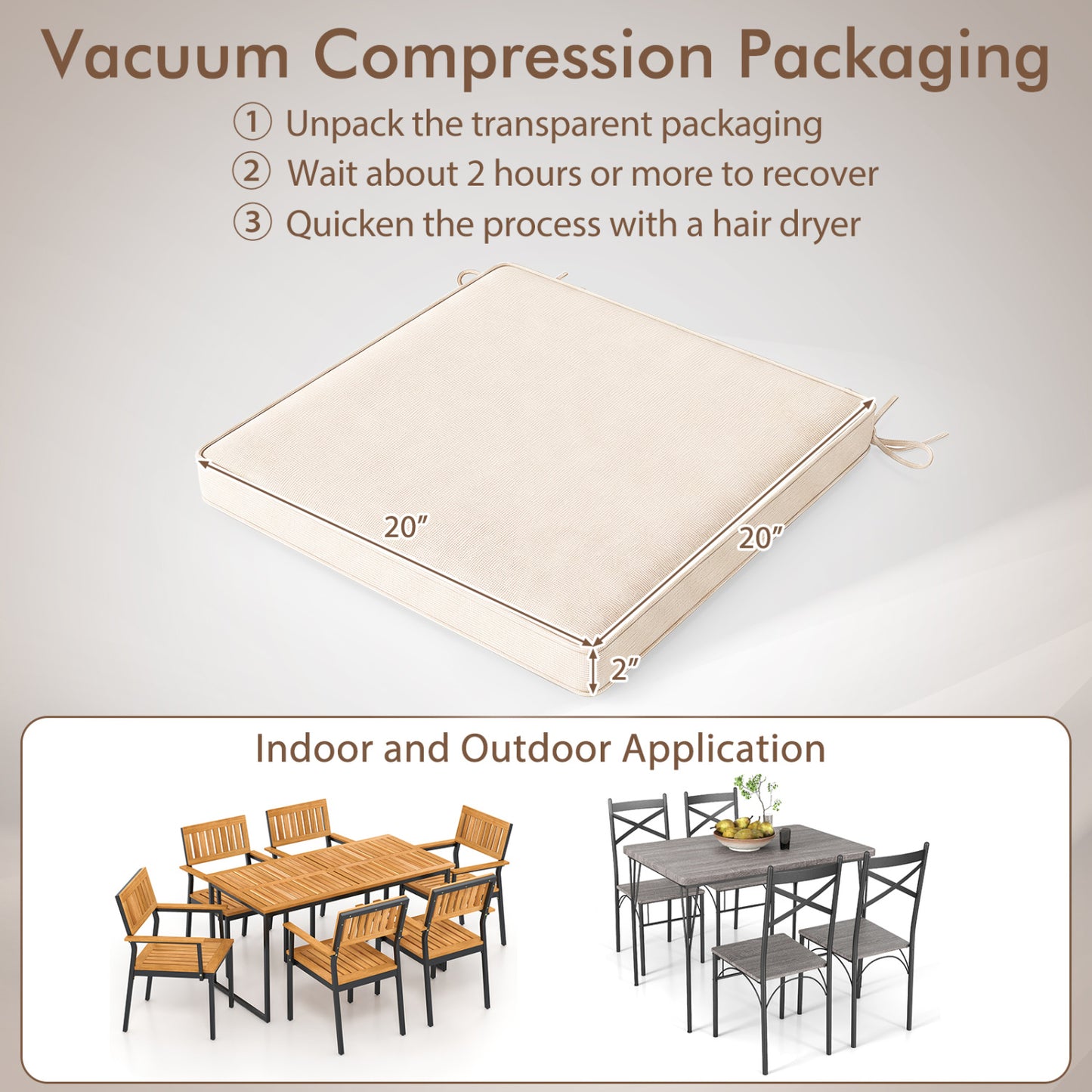 Outdoor Chair Cushion Set of 4 Waterproof Olefin Seat Cushions-Beige