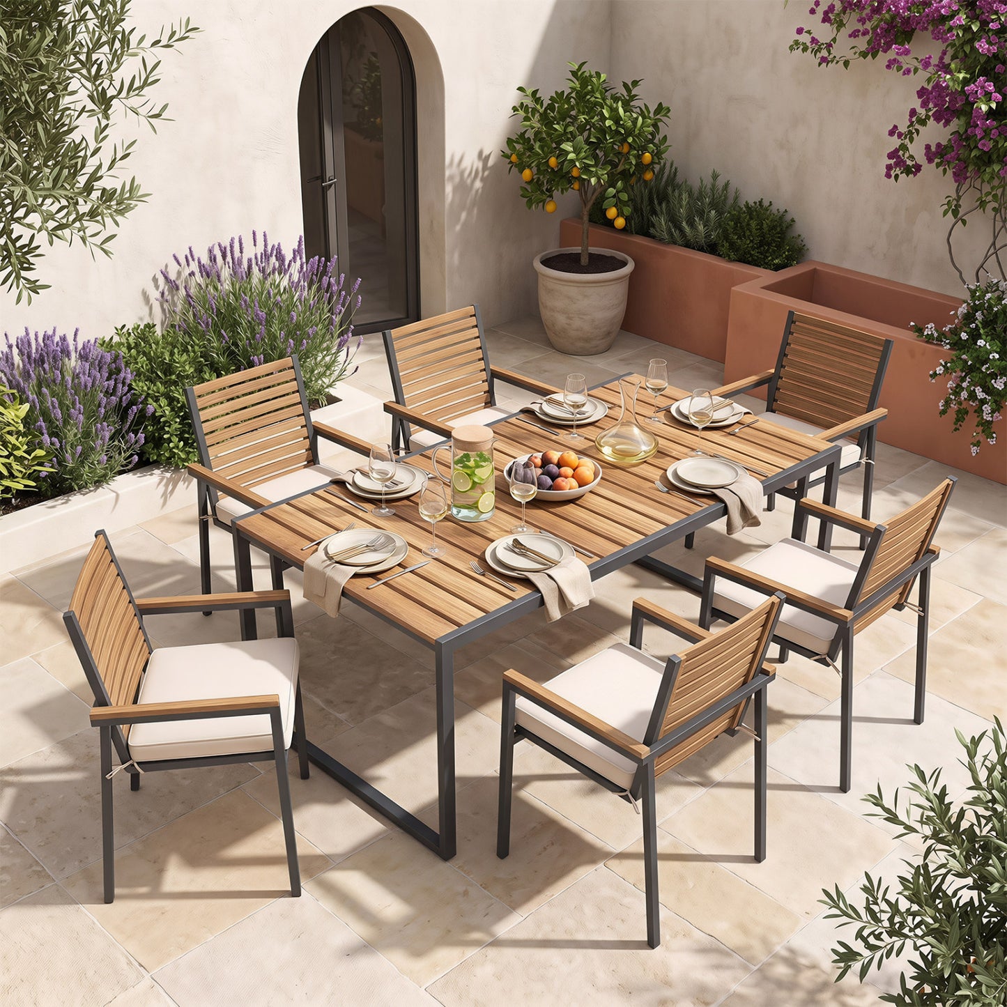 Outdoor Chair Cushion Set of 6 Waterproof Olefin Seat Cushions-Beige