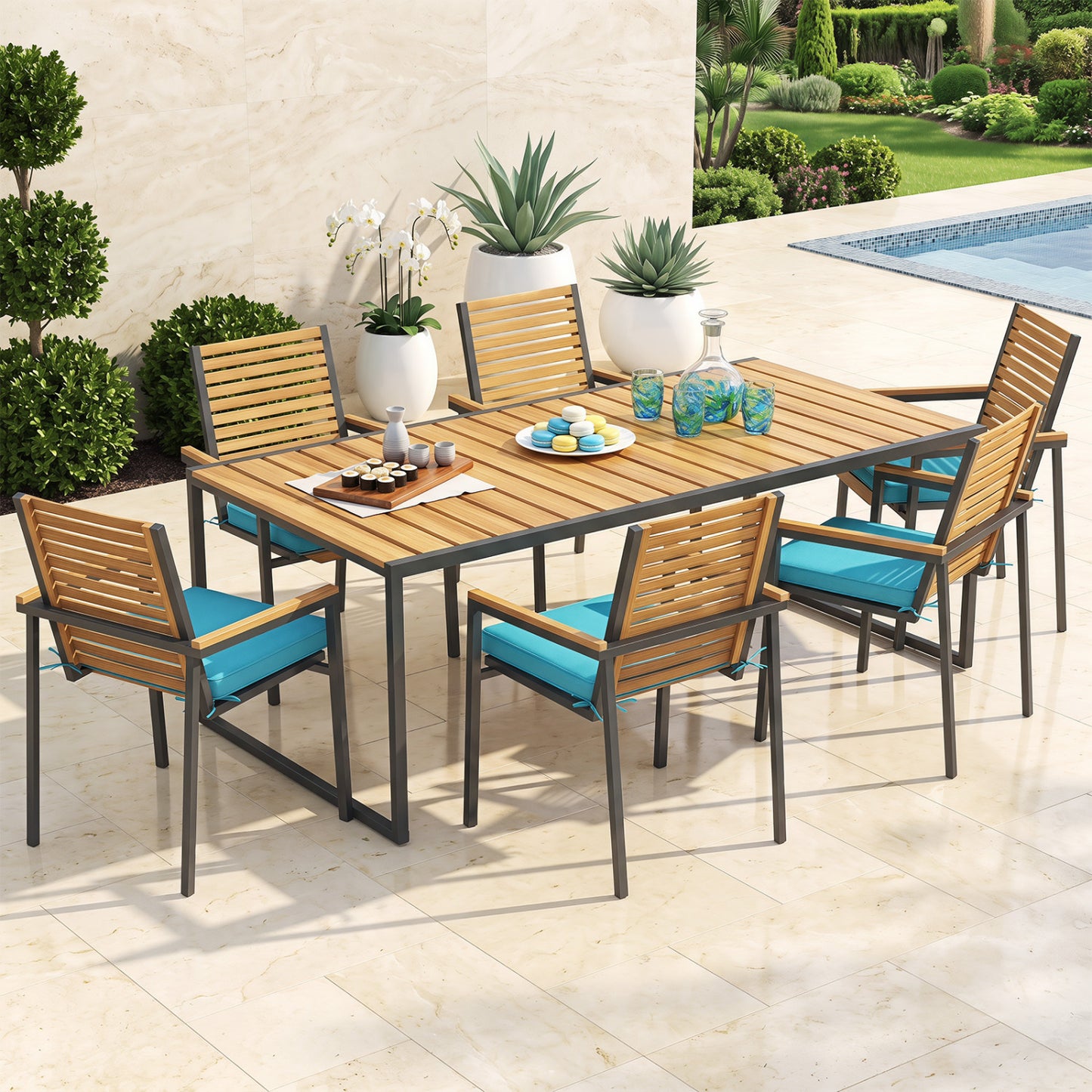 Outdoor Chair Cushion Set of 6 Waterproof Olefin Seat Cushions-Beige