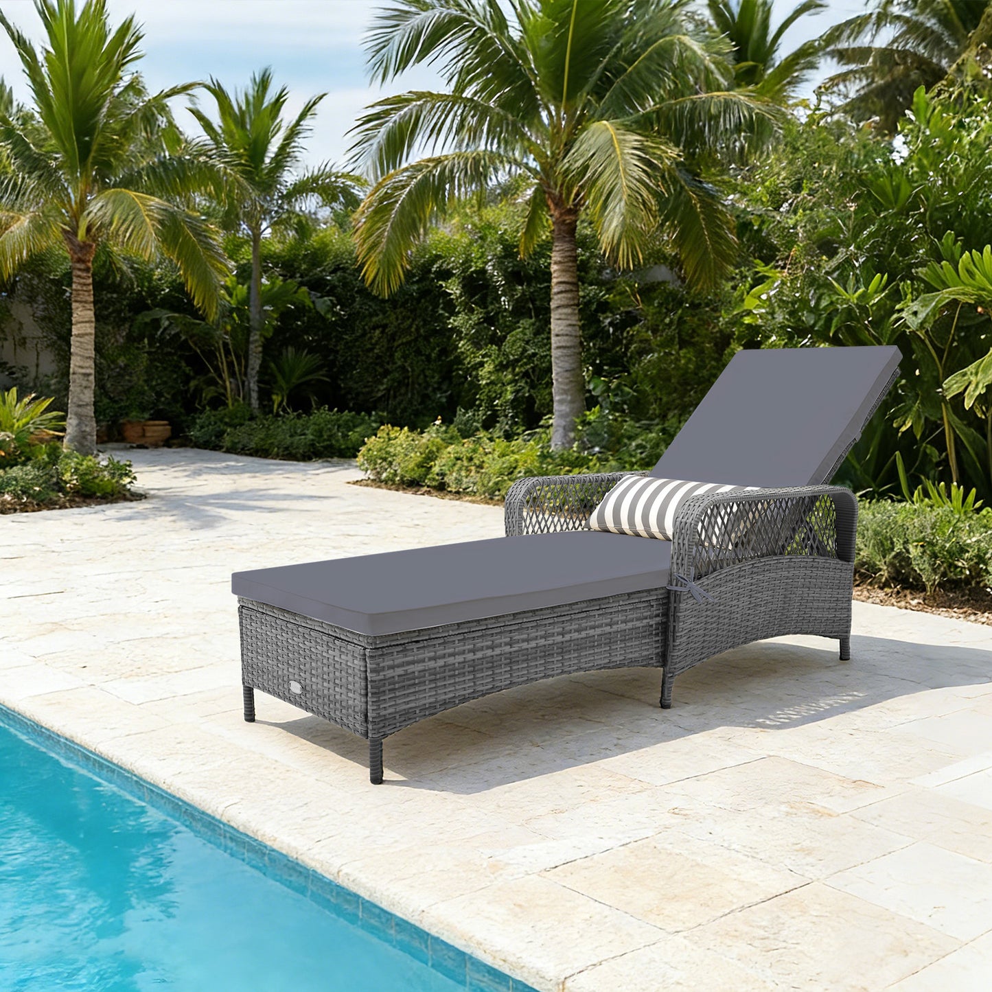 Outdoor Chaise Lounge Chair Patio Recliner with 6-level Backrest-Gray